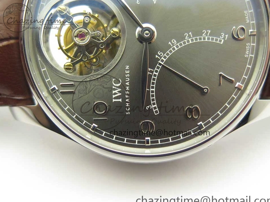 MIROTIME 0701 Lightweight Portuguese Tourbillon IW504602 SS ZF Best Edition Gray Dial on Brown Leather Strap 7177